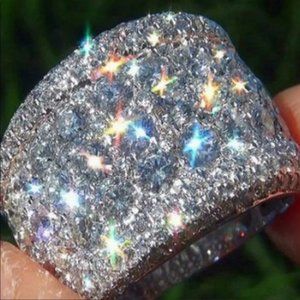 SILVER ROUND DIAMOND PAVE WIDE BAND RING #70